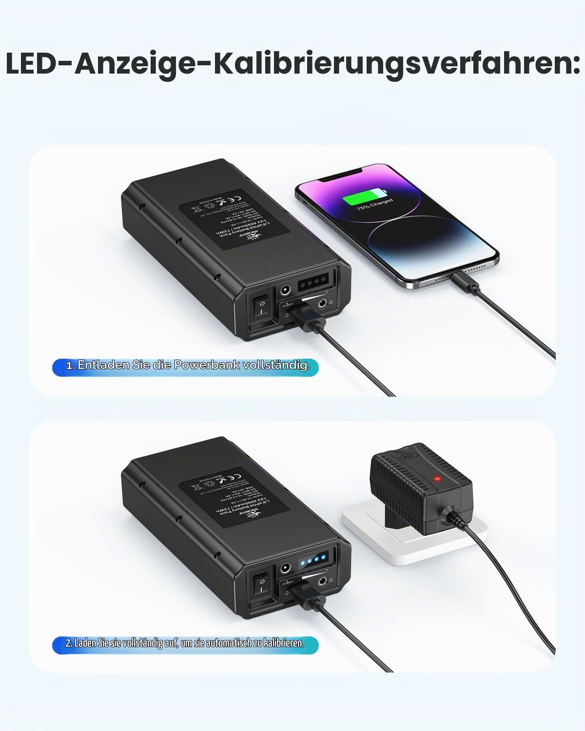 12V Powerbank 6000mAh Tragbar LiFePO4 Powerbank mit Ladegerät, DC Ausgang mit USB-A, DC 12V Und 9V Hafen Kompatibel mit Smartphones, Tablets, Router, LED-Lichtleisten (Nicht Kompatibel mit Laptops) | Powerbank mit LED-Display für 5 V 9 V 12 V Ausstattung: