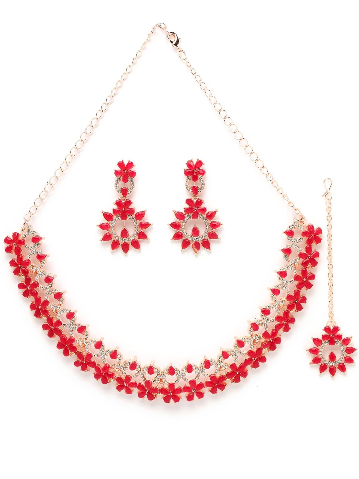 Sukkhi Admirable Fashionable Rani Pink AD Stones Collar Bone Necklace Set With Earring And Maangtika | Jewellery Set For Women (NS105556) (B0CBBC48MM) Amazon Price History, Amazon Price Tracker