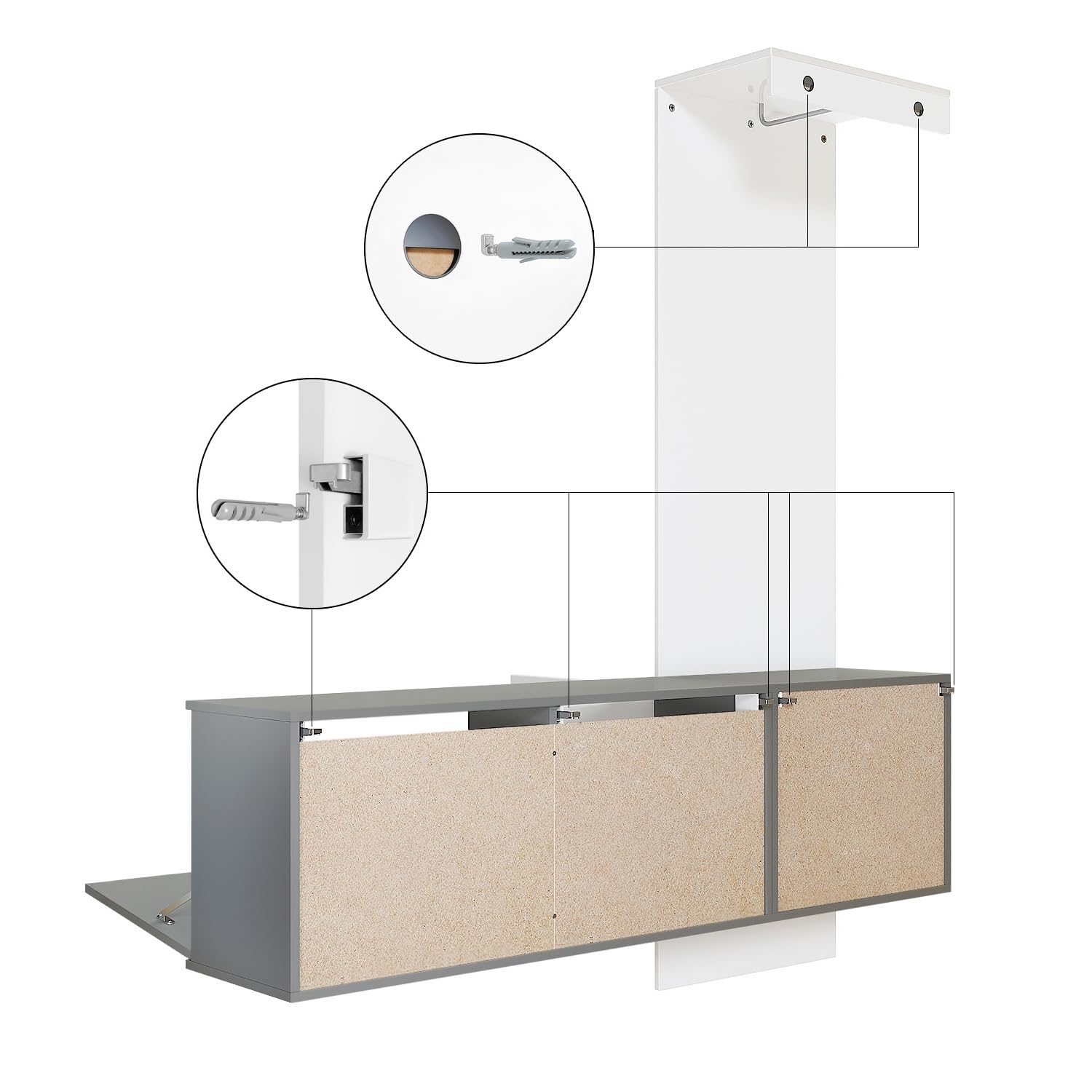 Vladon Garderobe Carlton Set 4 Wandgarderobe Hängeschrank Anthrazit matt Sandgrau Hochglanz 156,5 x 193 x 35 cm