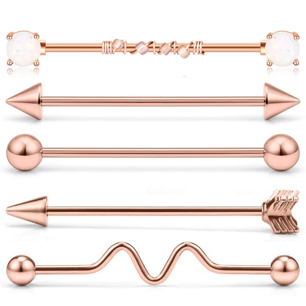 Stainless Steel Industrial Piercing Bars 14G 38mm Straight Barbell with CZ Opal Ear Piercing