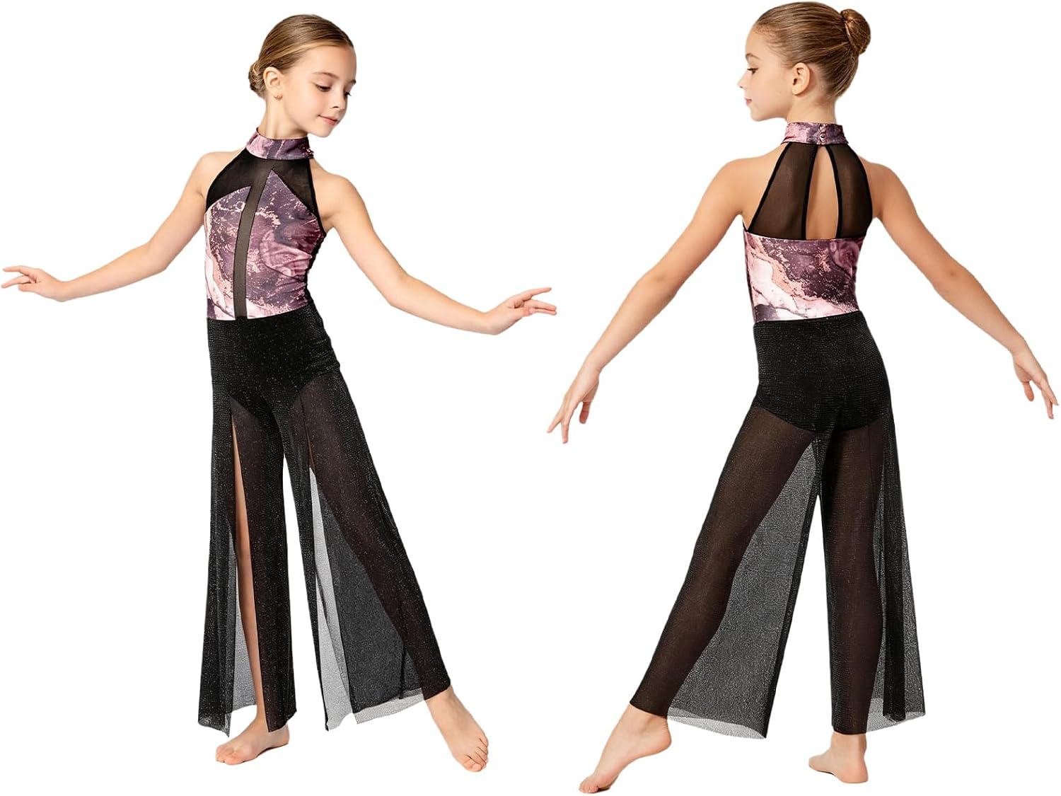 Kaerm Girls Gymnastics Unitard Modern Dance Outfit Stage Performance Dancewear Mock Neck for Cha-cha