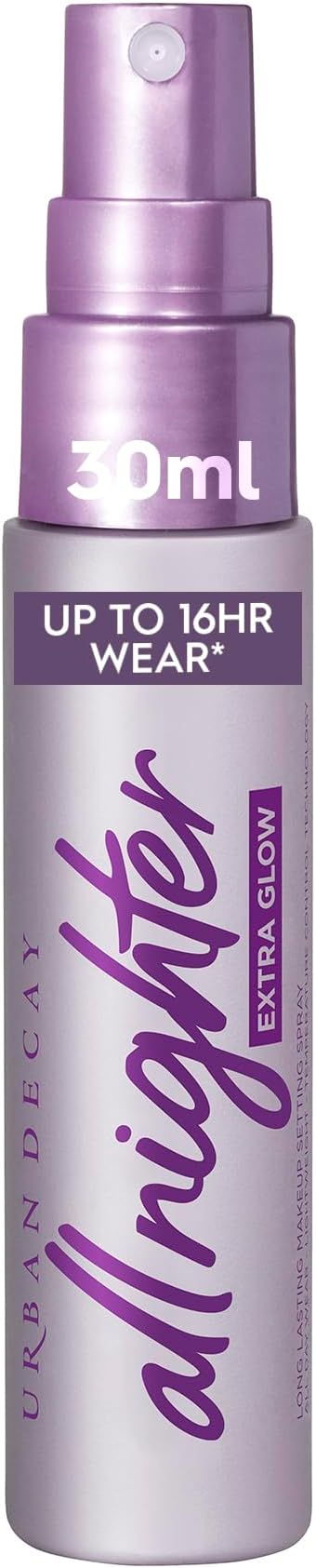 Urban Decay All Nighter Makeup Setting Spray Ultra Glow Travel Size, Long-Lasting Luminous Fixing Spray, Up to 16 Hour Wear, Radiant Glow Finish Vegan Formula Mini, Travel Size