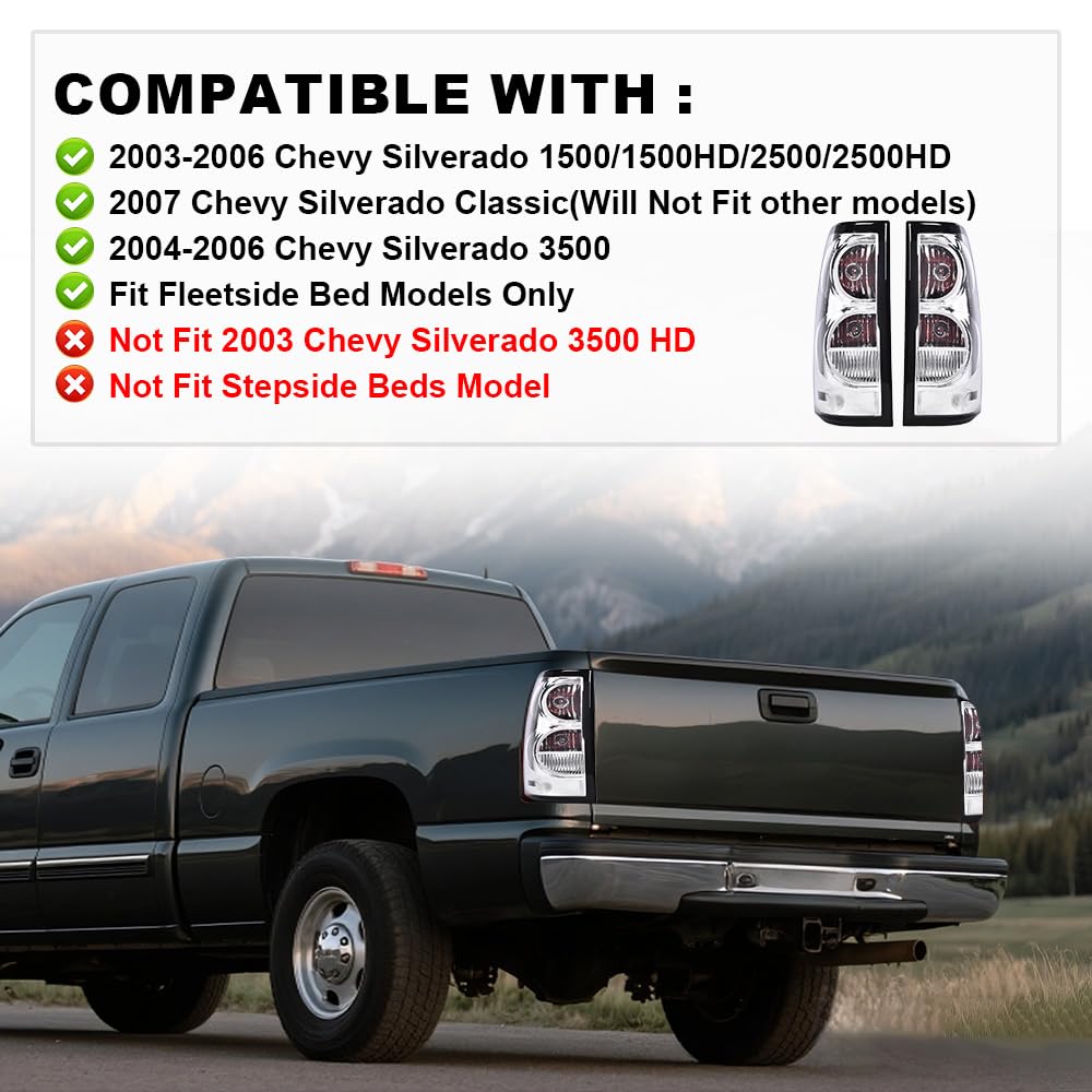Clear Tail Lights w/ Wiring Harness For 2003-2006 Chevy Silverado 2800174 image 3