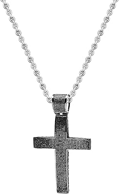 Dazzlingrock Collection 3.15 Carat ctw Black Diamond Micro Pave Mens Hip Hop Style Religious Cross Pendant Necklace FREE CHAIN, Sterling Silver
