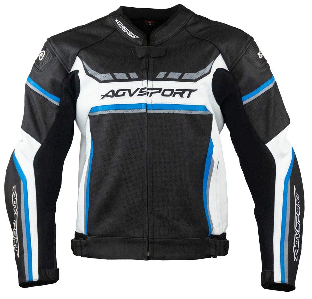 AGVSPORT Ascari Jacket Mens Perforated Leather CE Armor Cycling Protective Shoulder Back Safety Reflective Biker Coat Thermal-lining Race Motorcycle