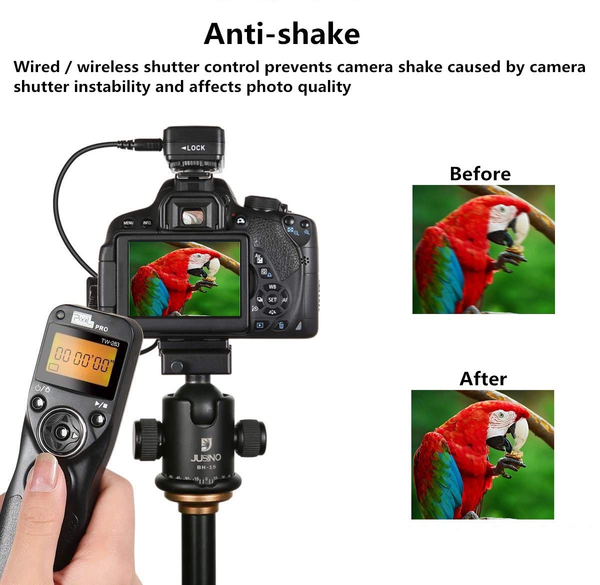 Pixel TW-283 DC0 Minuterie Caméra Télécommande sans Fil Déclencheur à Distance Intervallomètre pour Nikon Z8, Z9, D3, D4, D5, D6, D800, D850, D810, D810A, D700, D500, D300, F100, F5, D1X, D2H, D3X