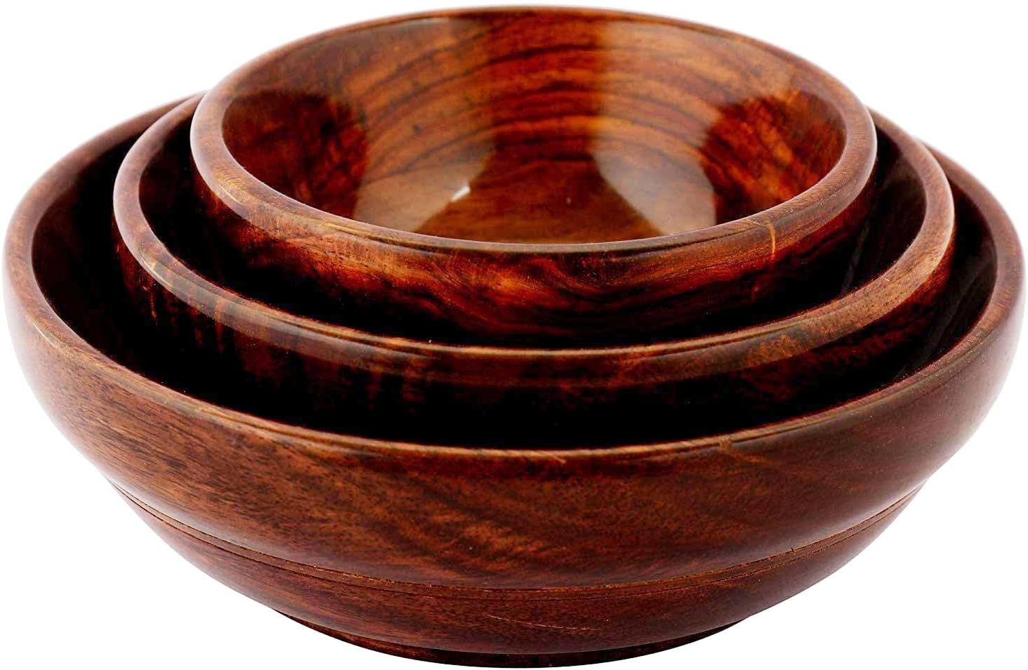 Wooden Handmade Bowl Set Natural Wood Serving Bowls for Snacks, Salads, Fruits & Dry Fruits Eco-Friendly Kitchen & Dining Ware Handcrafted Tableware Gift Set (Plain Design)