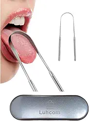 Limpador Raspador de Língua Tipo U Higienizador Bucal de Aço Inox Grau Cirúrgico Com Embalagem Em Estojo De Metal Cor Prata