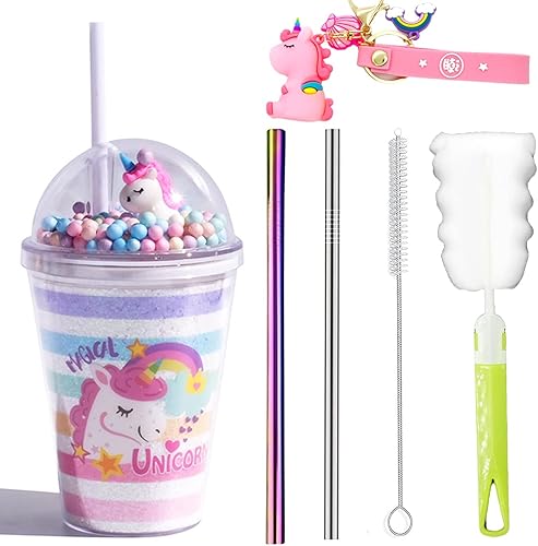 Vasos de unicornio con pajita para fiestas infantiles, vasos de viaje, tazas de café helado, vaso de plástico reutilizable, botella de agua Gfit