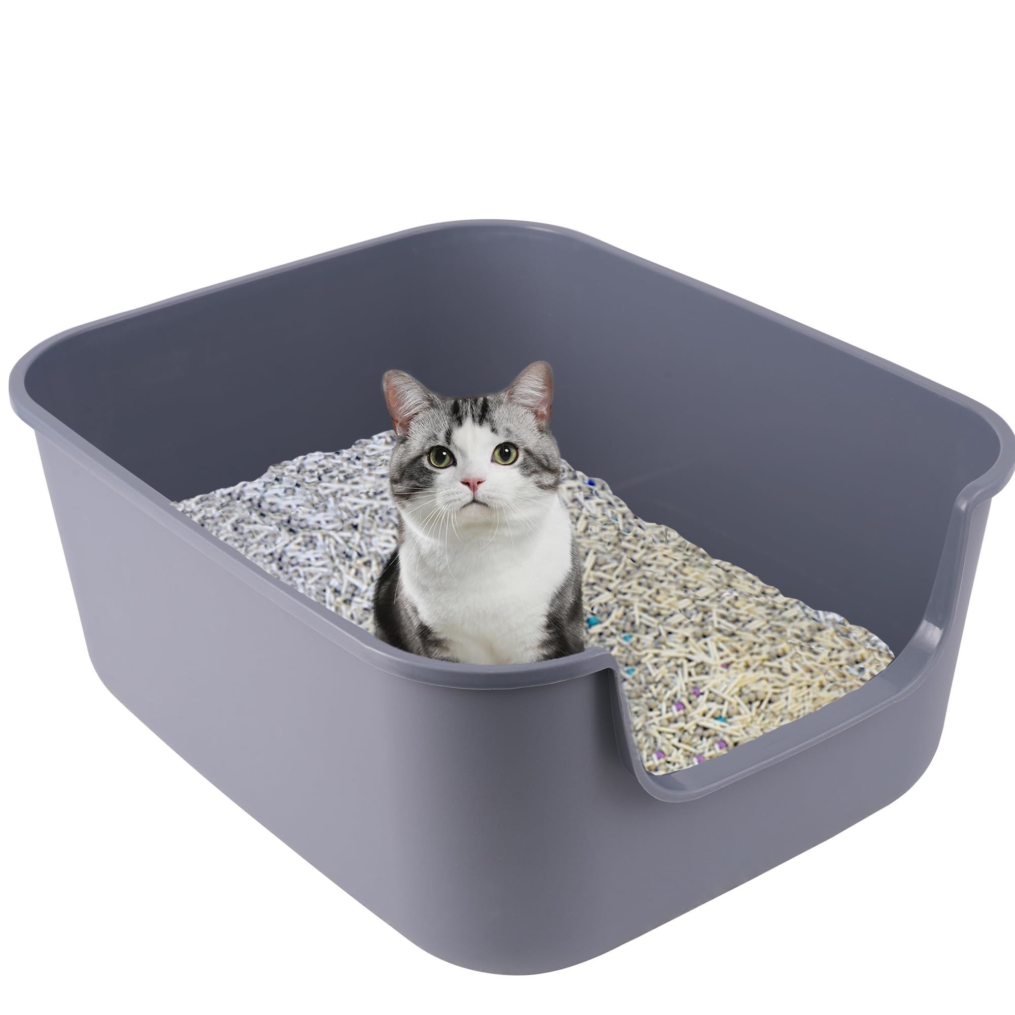 Caja de Arena para Gatos medianos, Lados Profundos y Altos Que sostienen Toda la Arena Bien Oculta en Muebles, Bandeja Antiadherente fácil de Limpiar (Gris M)