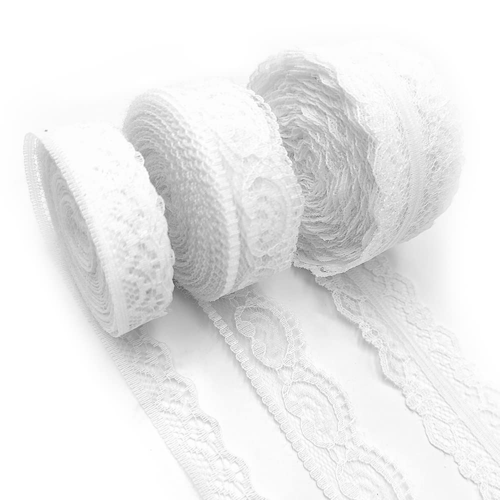 Amazon.co.jp: レースリボン 白 3巻 10m/巻 手芸レース 裁縫 装飾