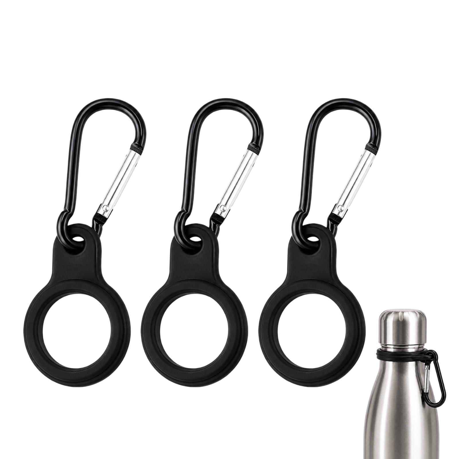 YouXunGS 3Pcs Portable Water Bottle Buckle Clips, Silicone Bottle Holder with Large Carabiner Clips, for Bags Hiking Camping Travel Fishing Outdoor Activities
