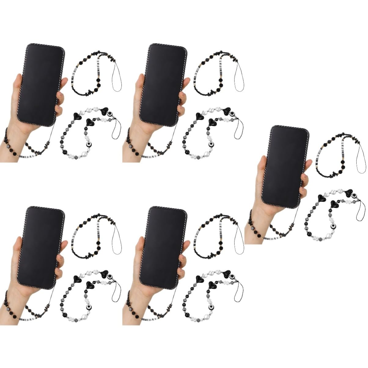 Uonlytech Catena Fermanello Cinturino Fermaglio Telefono Nero Cordino Per Telefono Con Perline Ciondoli Per Cordino Del Telefono Fascino Estetico Del Telefono Acrilico
