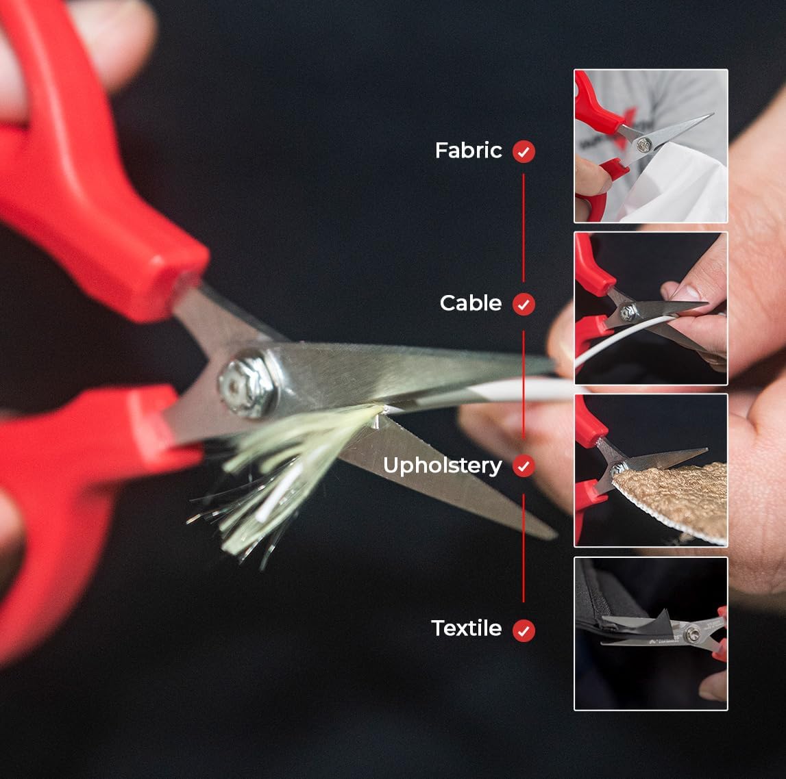 VAMPLIERS 6 1/4" Fiber Optic Kevlar Scissors Industrial Grade Carbon Steel Shears - Cuts Kevlar, Dyneema, Spectra, Vectran, Dacron, Nomex, Technora, Innegra, Carbon Fiber, Fiberglass
