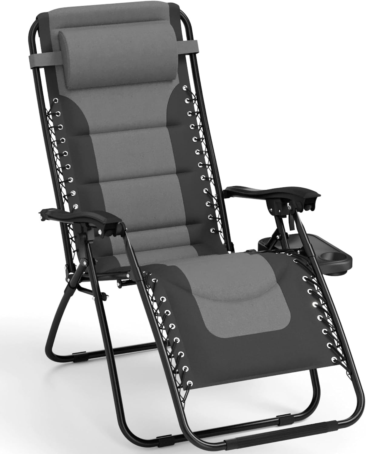 MFSTUDIO Zero Gravity Chairs, Patio Recliner Chair, Padded Folding Lawn Chair with Cup Holder Tray,Grey