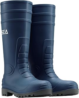 HISEA Men's Steel Toe Rain Boots PVC Rubber Boots, Waterproof Garden Fishing Outdoor Work Boots, Durable Slip Resistant Knee Boots for Agriculture and Industrial Working
