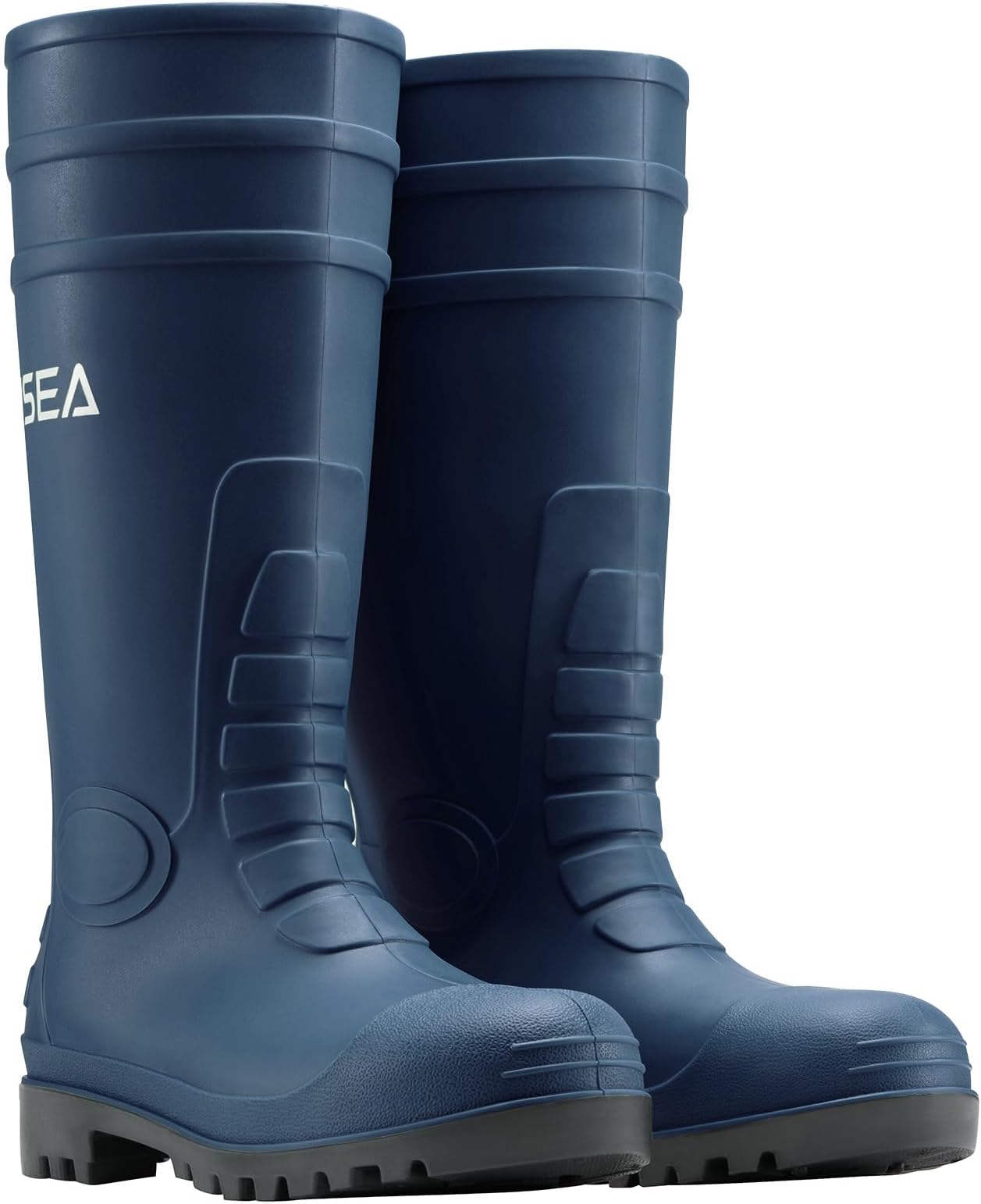 HISEA Men's Steel Toe Rain Boots PVC Rubber Boots, Waterproof Garden Fishing Outdoor Work Boots, Durable Slip Resistant Knee Boots for Agriculture and Industrial Working