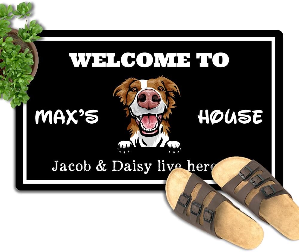 Welcome to Dog House Custom Personalized Dog Doormat - 30"x18" Indoor/Outdoor Welcome Mat for Entryway, Patio & High Traffic Areas
