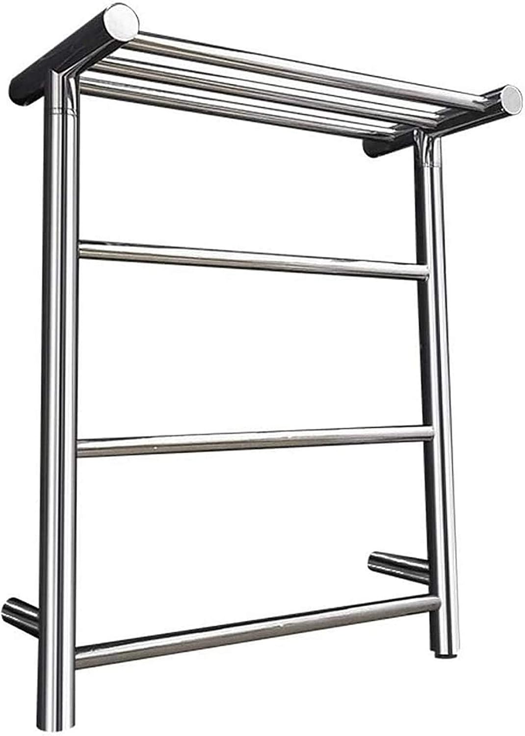 Towel Warmer and Drying Rack, 6 Bars Stainless Steel Heated Towel Rack with Top Shelf, Wall-Mounted Electric Towel Warmer, 23.6" × 18.9",Gold,HardWire (Gold-Plugin
