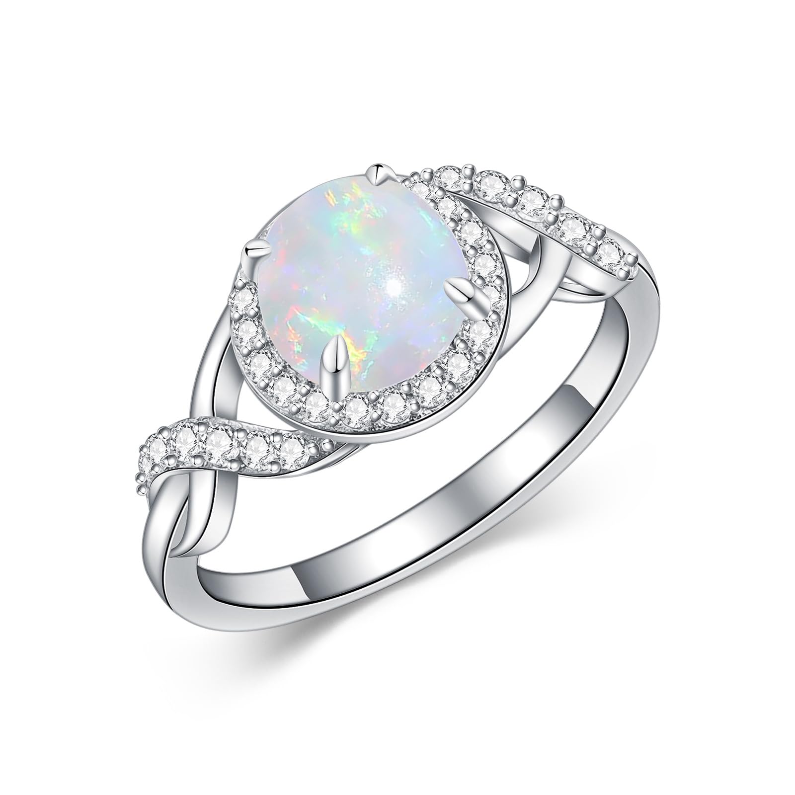 MOTIEL 1.25ctw Round Opal Rings For Women 925 Sterling Silver Genuine Halo Opal Engagement Ring October Birthstone Anniversary Promise Ring for Her