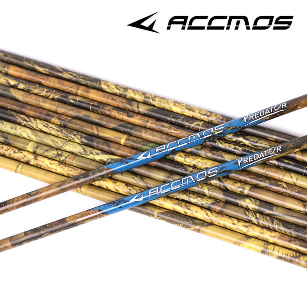 ACCMOS Carbon Pfeilschaft Spine 300 350 400 500 ID 6,2 mm Tarnung Jagd Pfeilschaft, für Pfeil und Bogen Schießen DIY Pfeilzubehör 12 Stück