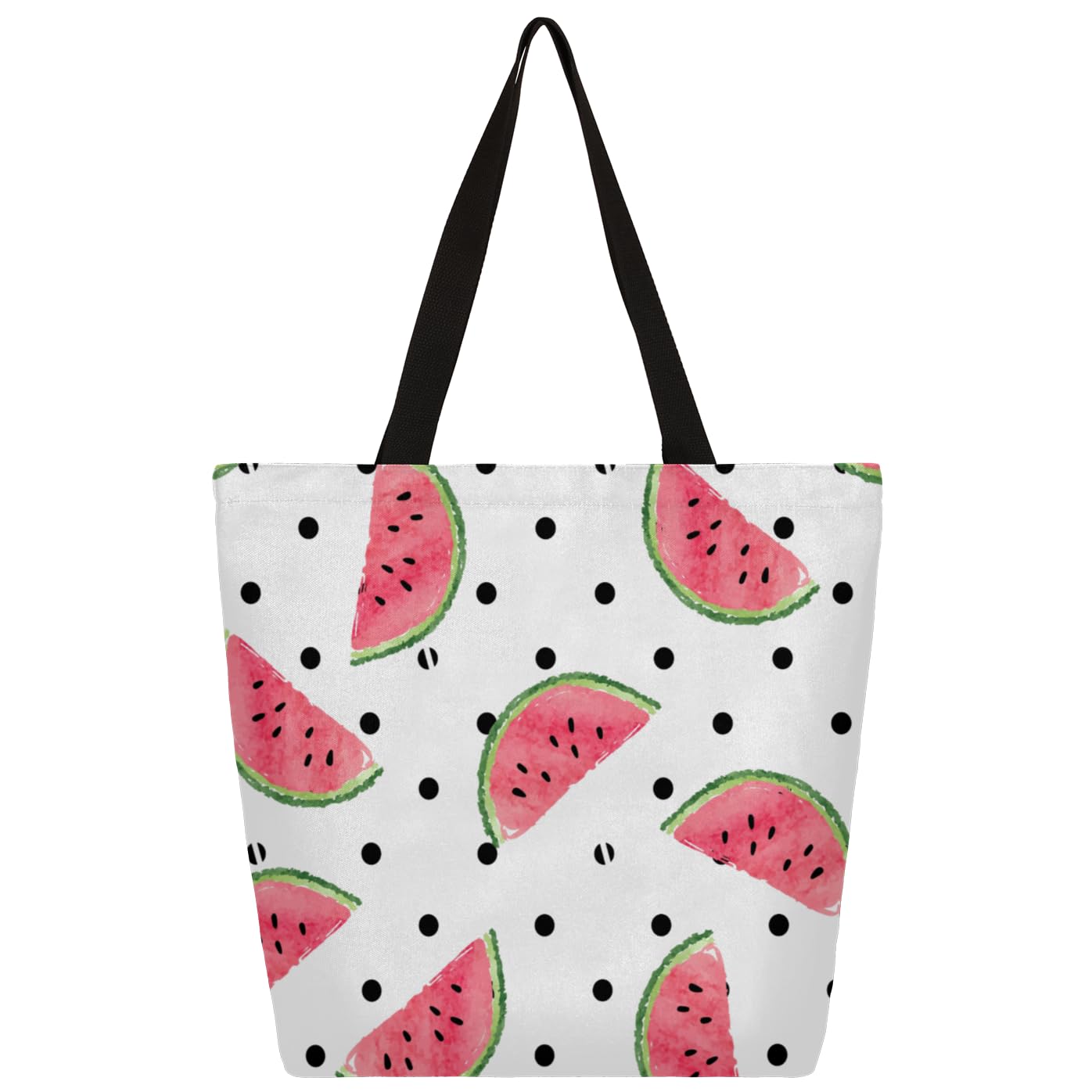 Mularoka Polka Dot Watercolor Watermelon Large Capacity Canvas Tote Bag Stylish Handheld Shoulder Bag Reusable Shopping Bag for Work Travel Beach Trips Shopping