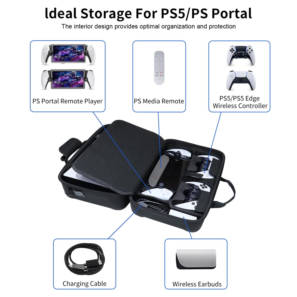 BeisDirect Custodia da viaggio per console PS5 Slim, custodia protettiva rigida in EVA antiurto con tracolla per PS/Playstation Portal Console Accessori, Nero , Custodia per il trasporto