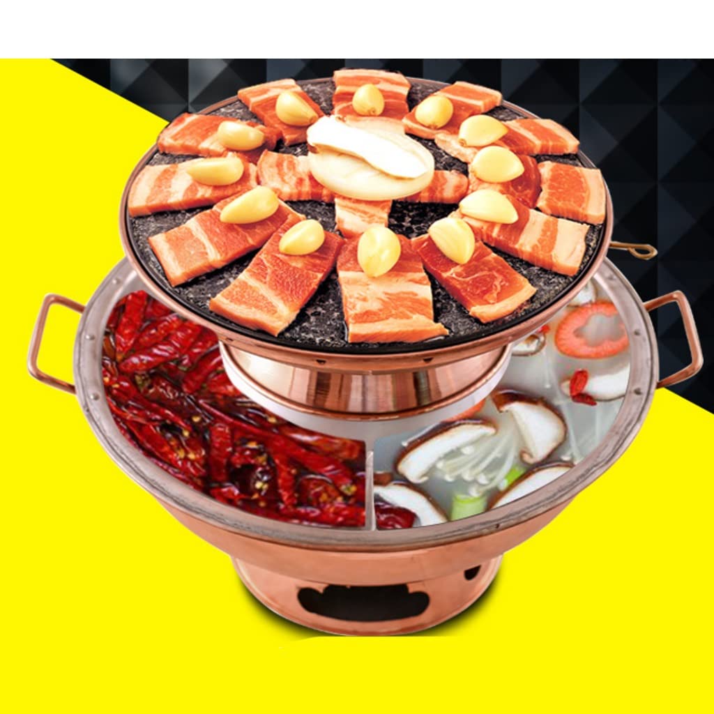 Miedź Hot Pot Grillowanie Czysta Miedź Pogrubiony Ręczny Grill Mięso Podwójne zastosowanie, Mosiądz - 34 cm