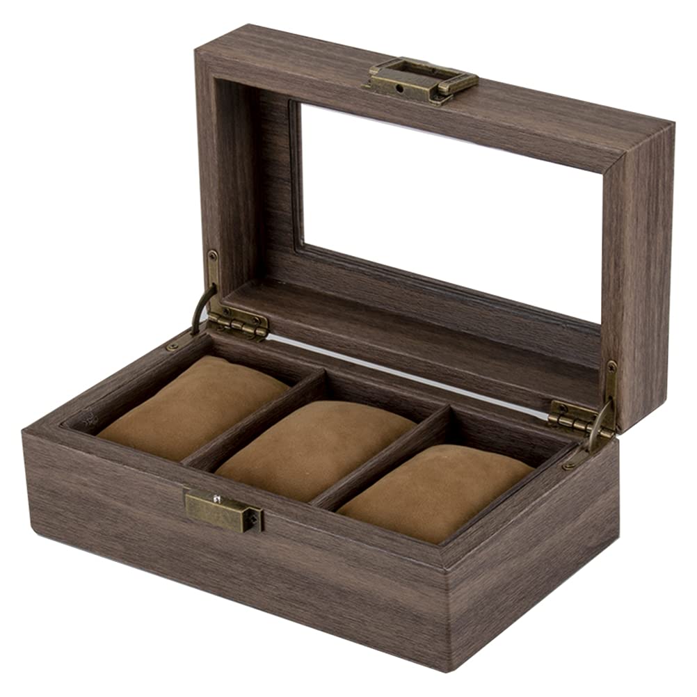ACMHNC Uhrenbox mit 3 Fächern, Uhrenkasten aus PU Leder, Uhren Aufbewahrungsbox mit Transparent Glasdeckel und Abnehmbare Samt Kissen