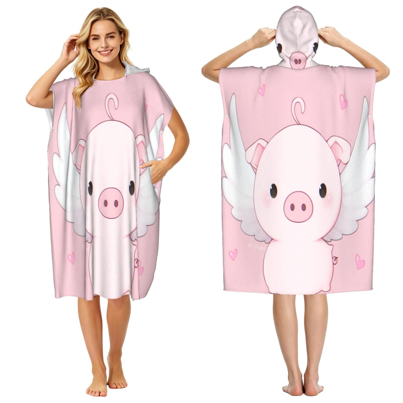DTHKJNLSF Piglet With Wings Adult Hooded Beach Poncho Towel