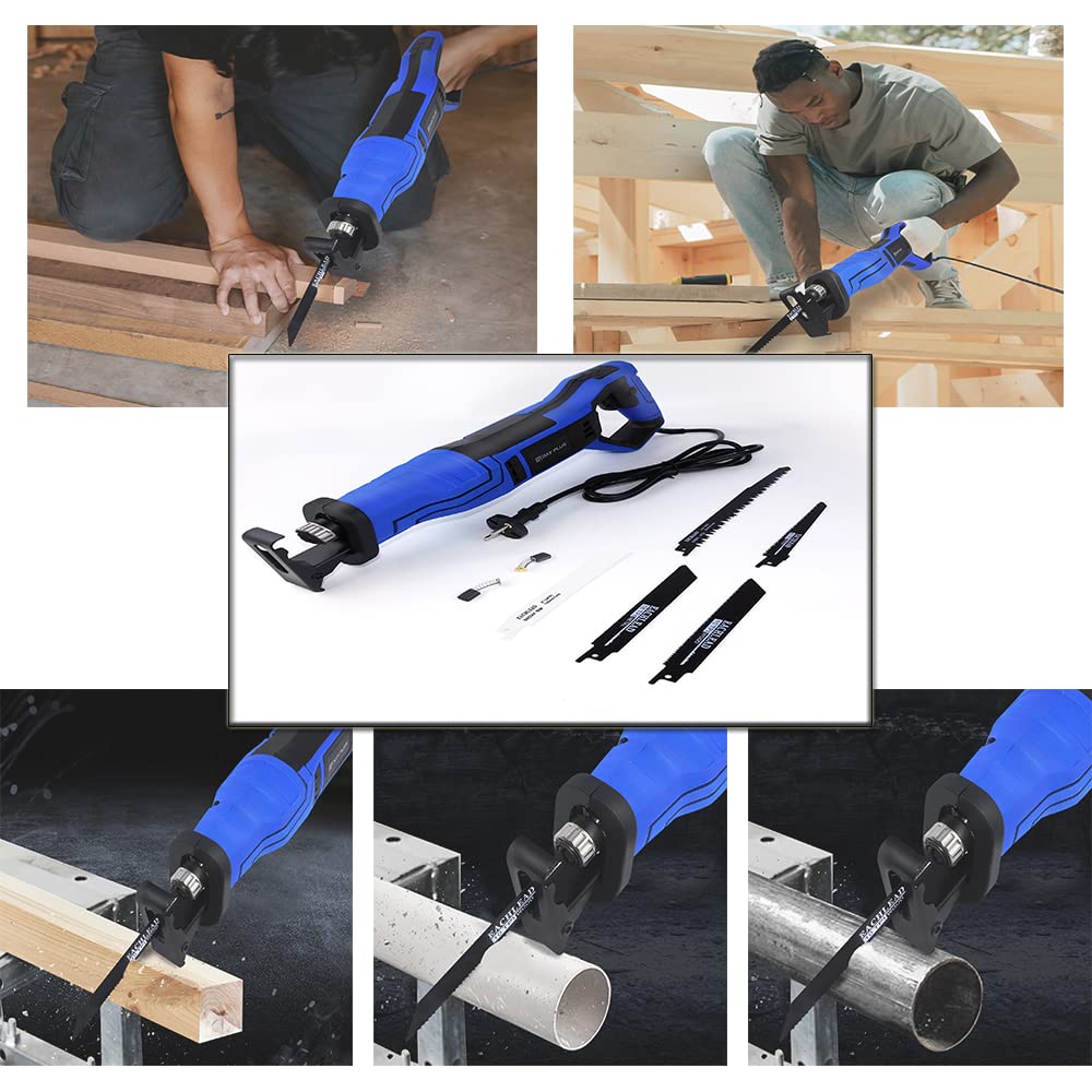 Sierra de sable de 900 W para cortar madera, perfiles de aluminio, 2800 RPM velocidad variable sierra universal, longitud de carrera de 28 mm, sierra de corte con 5 hojas de sierra (madera y metal)