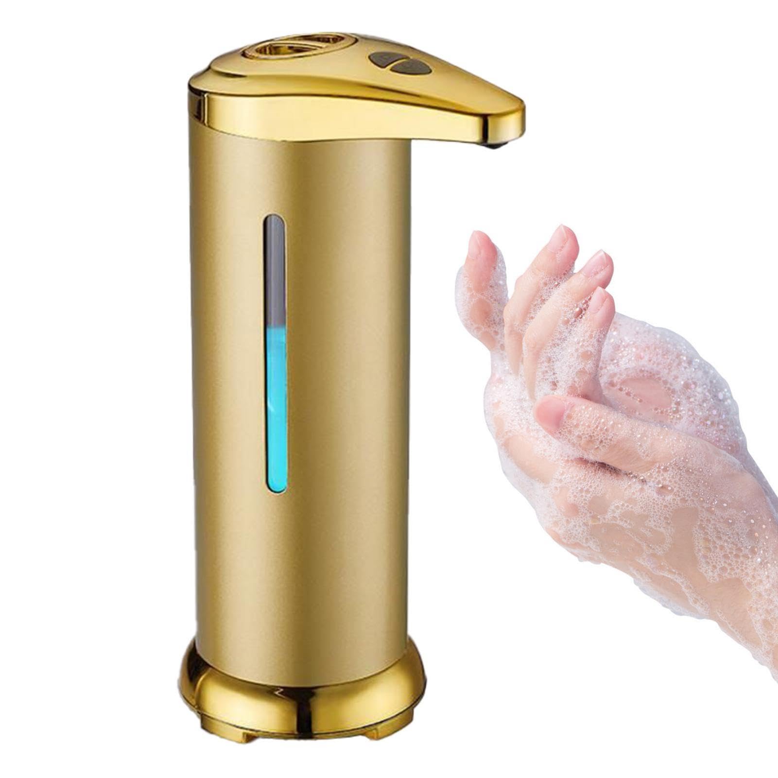 Dispensador de jabonera, bomba automática de espuma líquida, dispensador de jabón de escritorio, soporte de pared, volumen de acero inoxidable para baño, cocina, baño (dorado)