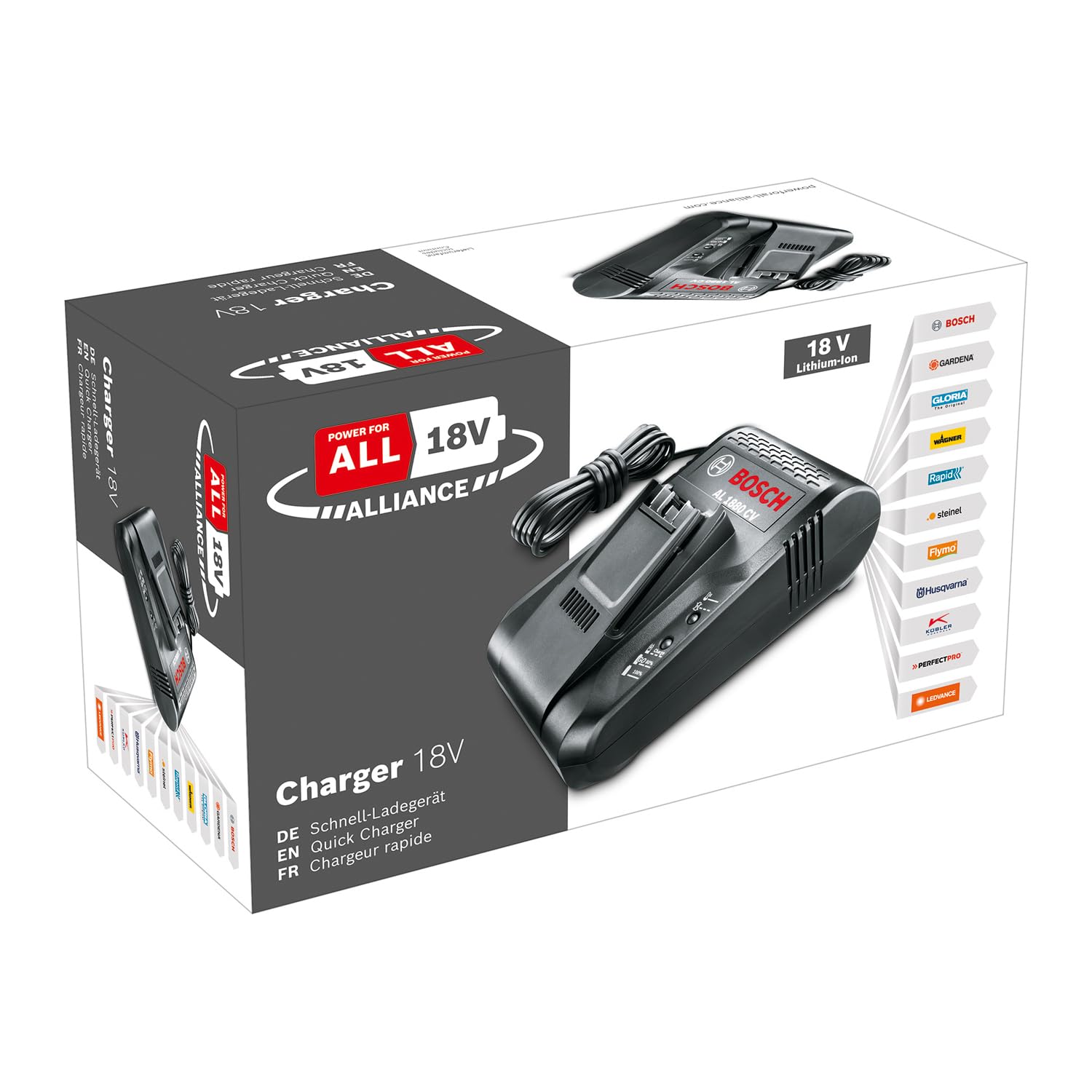 Bosch Chargeur Rapide AL 1880 CV (sans Batterie, système 18 V, Compatible avec Les Batteries 14,4 V et 18 V, dans Un Emballage en Carton)