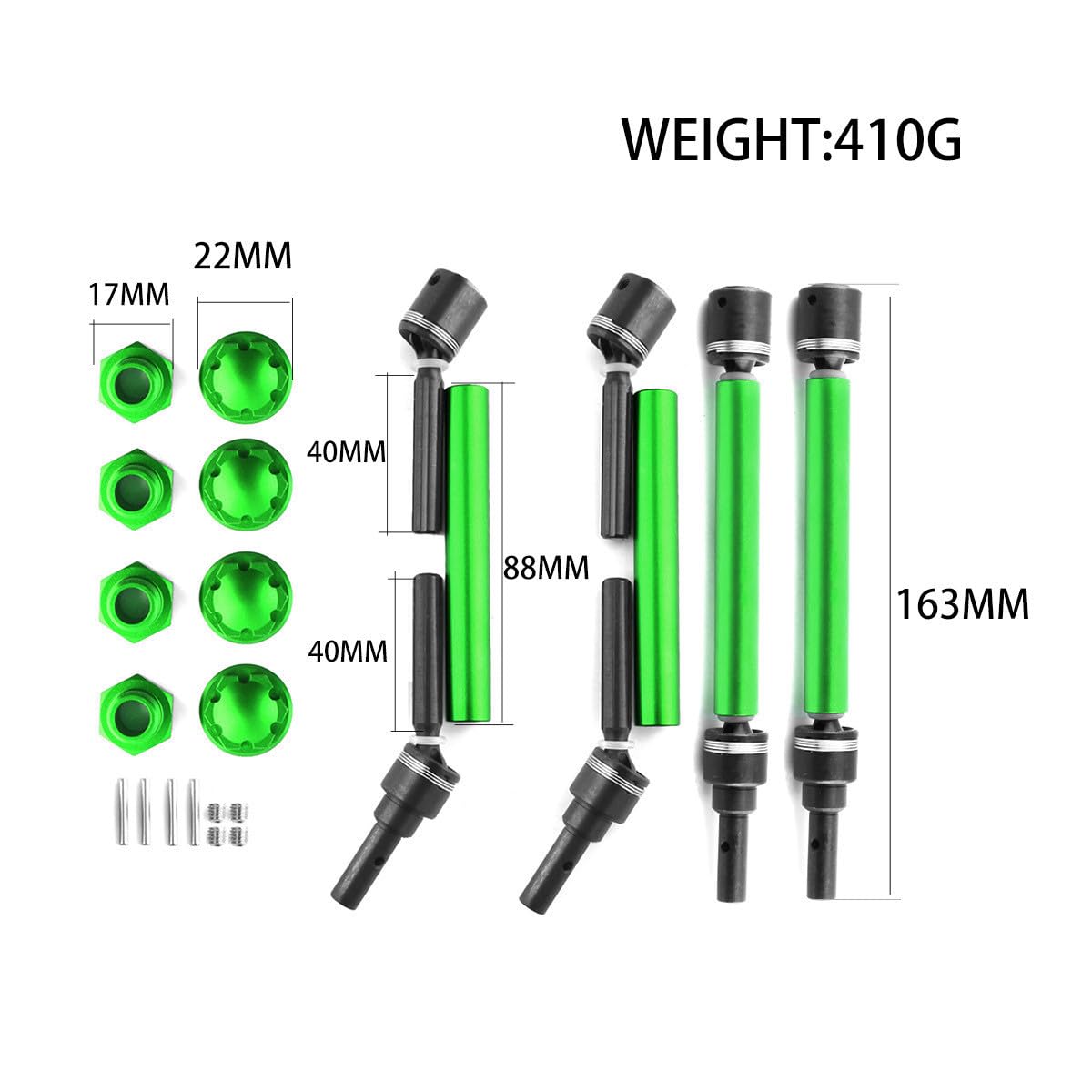 Extended CVD Drive Shaft Upgrades Parts for 1/10 WideMaxx MAXX 2.0 V2 89076-4 RC Car,Replace # 8996X 4pcs/Set (Green)