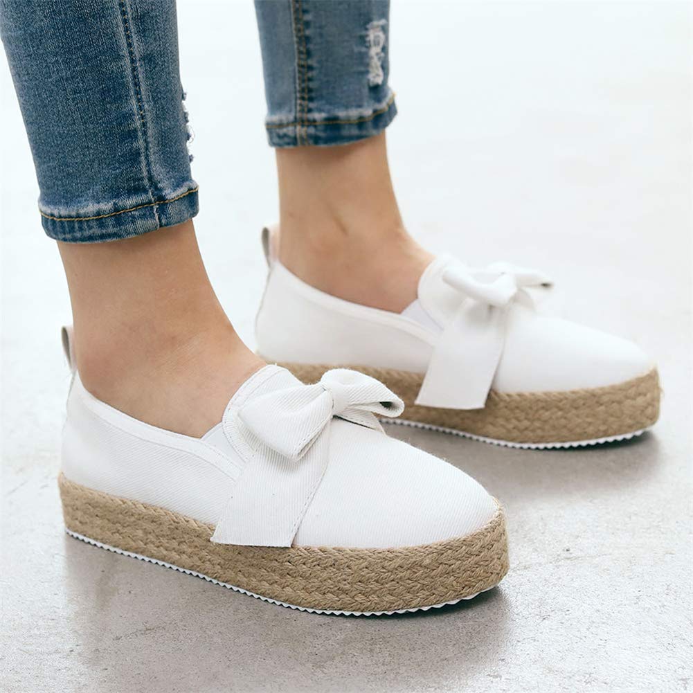 Minetom Espadrille Plateforme Femmes Chaussures de Toile Mode Casual Espadrilles Rayure Noeud Papillon Bout Fermé Confortable Loafers Sneakers