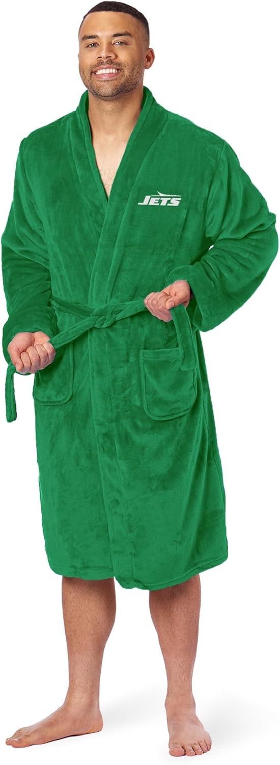 Northwest NFL New York Jets Retro Adult Unisex Silk Touch Bathrobe, Large/X-Large, Green, Officially Licensed Loungewear, Soft Plush Polyester - Image 4
