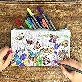 Eatsleepdoodle Butterfly Pencil Case to Color in, Fun Educational Butterflies of The World Design to Personalize, Washable Felt Tip Fabric Markers Included