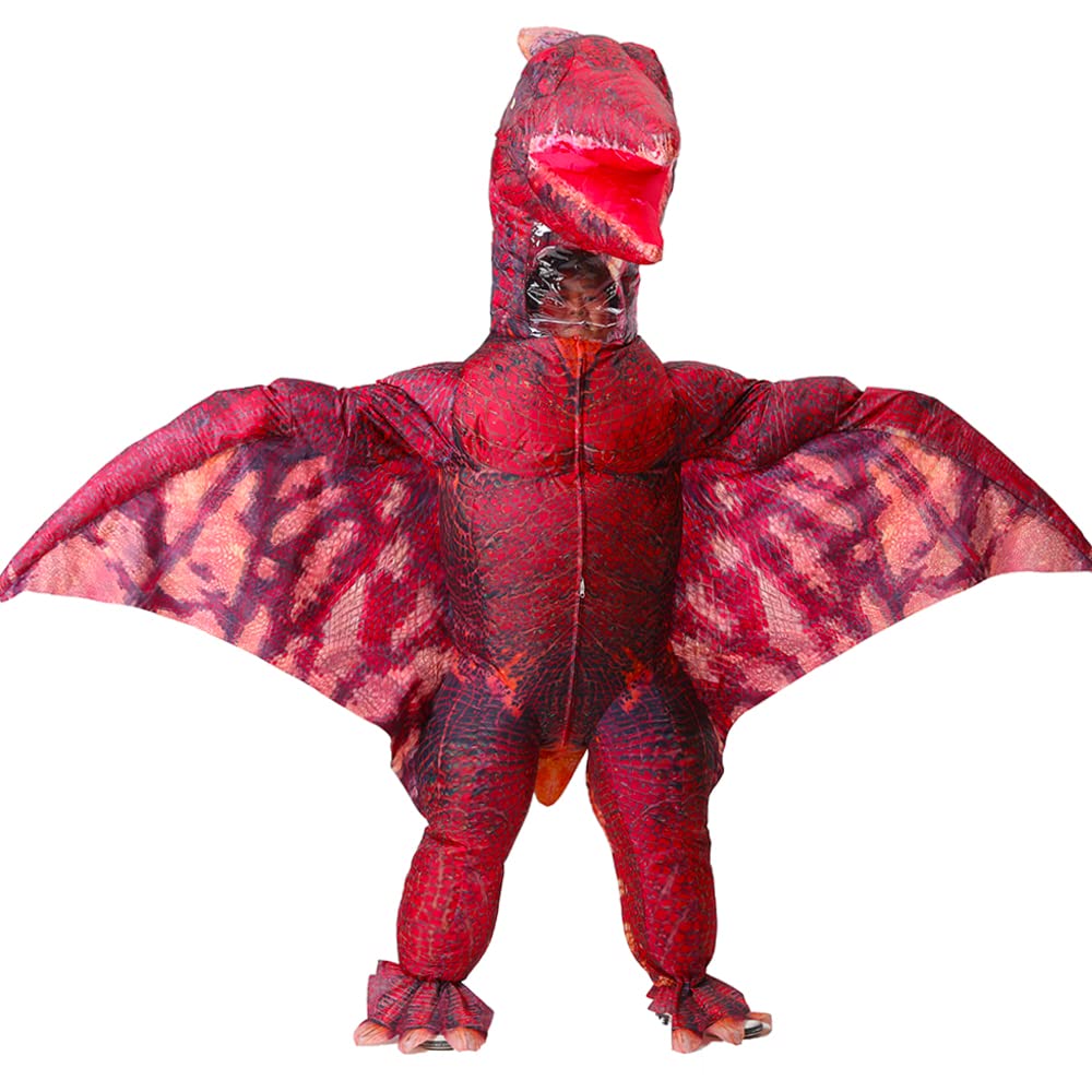 MXoSUM Inflatable Pterodactyl Costume for Adult Dinosaur Blow up Costume Party Dress up Funny Dino Halloween Costume(Red)