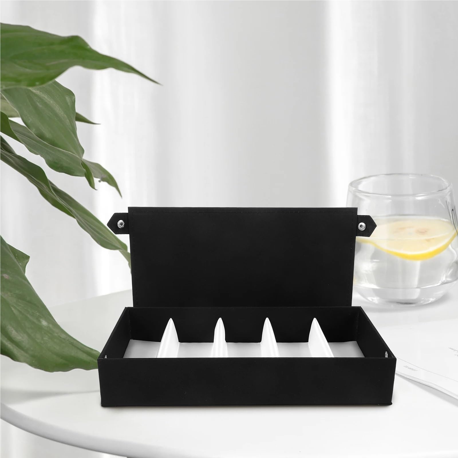 Plateau De Rangement Pour Lunettes De Soleil Plateau de rangement noir à cinq compartiments for lunettes soleil avec couvercle, élégant support for, bijoux, étui for, boîte présentation for