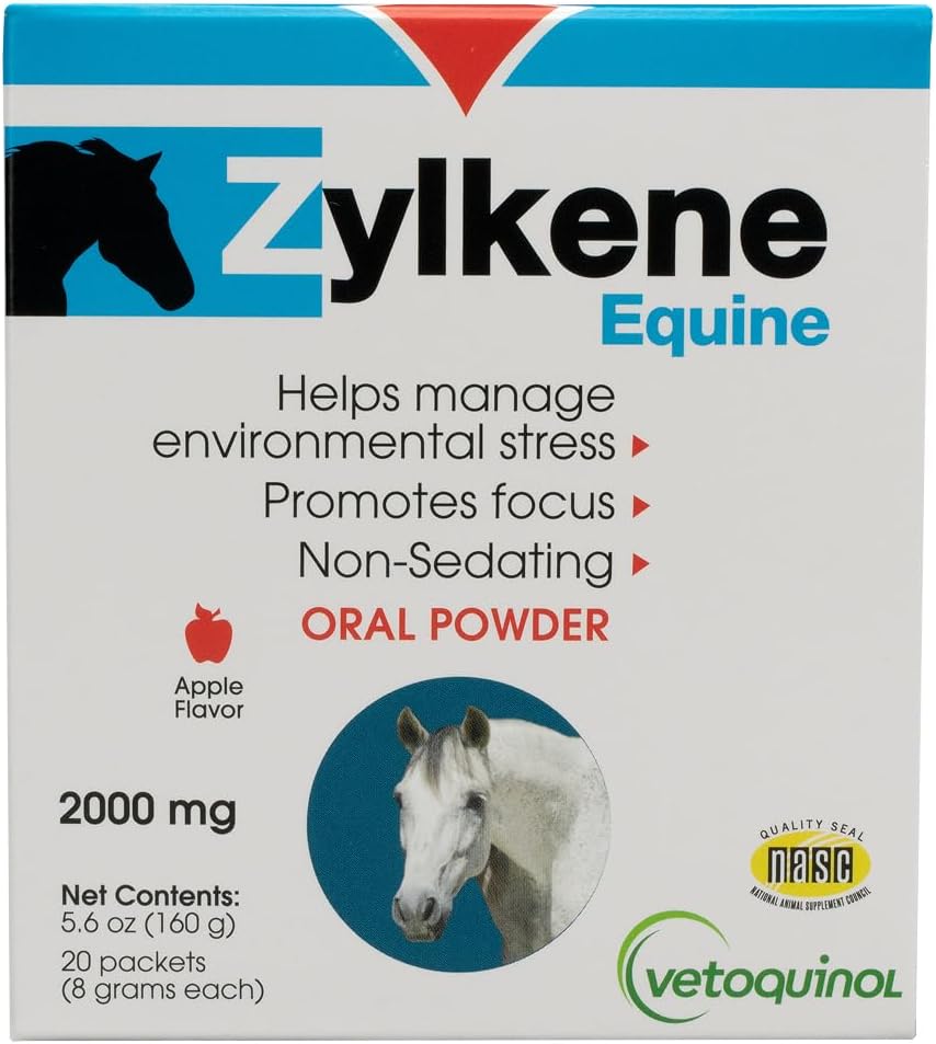 Zylkene Equine - Horse Behavior Support Supplement - Non-Drowsy Calming Support - Aids with Behavior Management & Contentment - Apple-Flavored Powder - 2000mg, 20 Packets