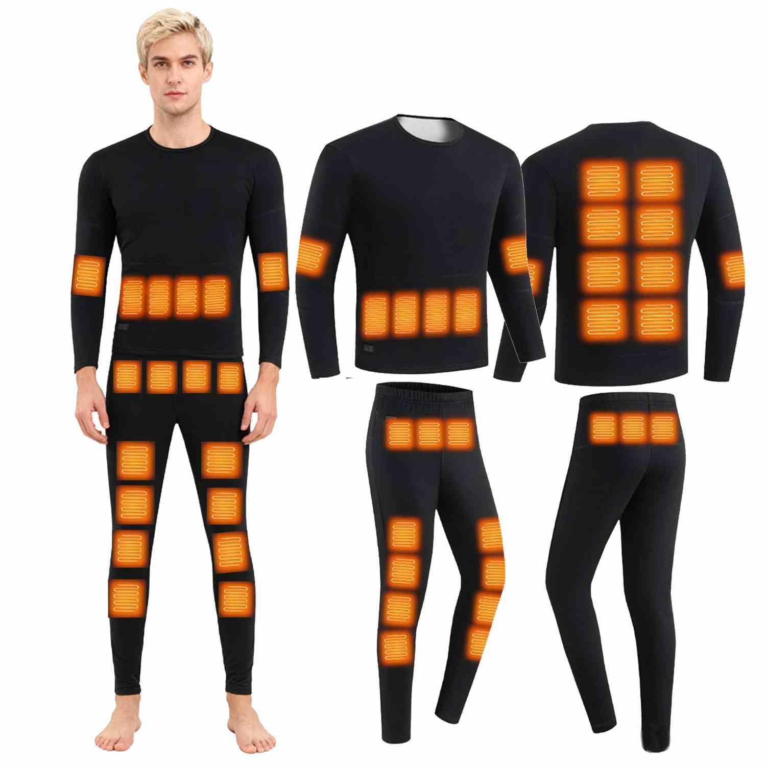 scosao Hombre Ropa Interior Térmica Calefactable USB 30 Zonas Conjunto Térmico de Invierno con Camiseta Manga Larga y Pantalones para Esquí Moto
