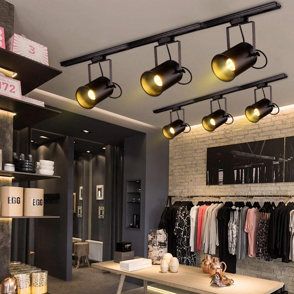 techo de iluminación de riel Foco de techo LED de 4 vías Cabezal de luz giratorio flexible | Kit de iluminación de riel retro con riel de 1M para iluminación de sala de estar de cocina, interfaz E27