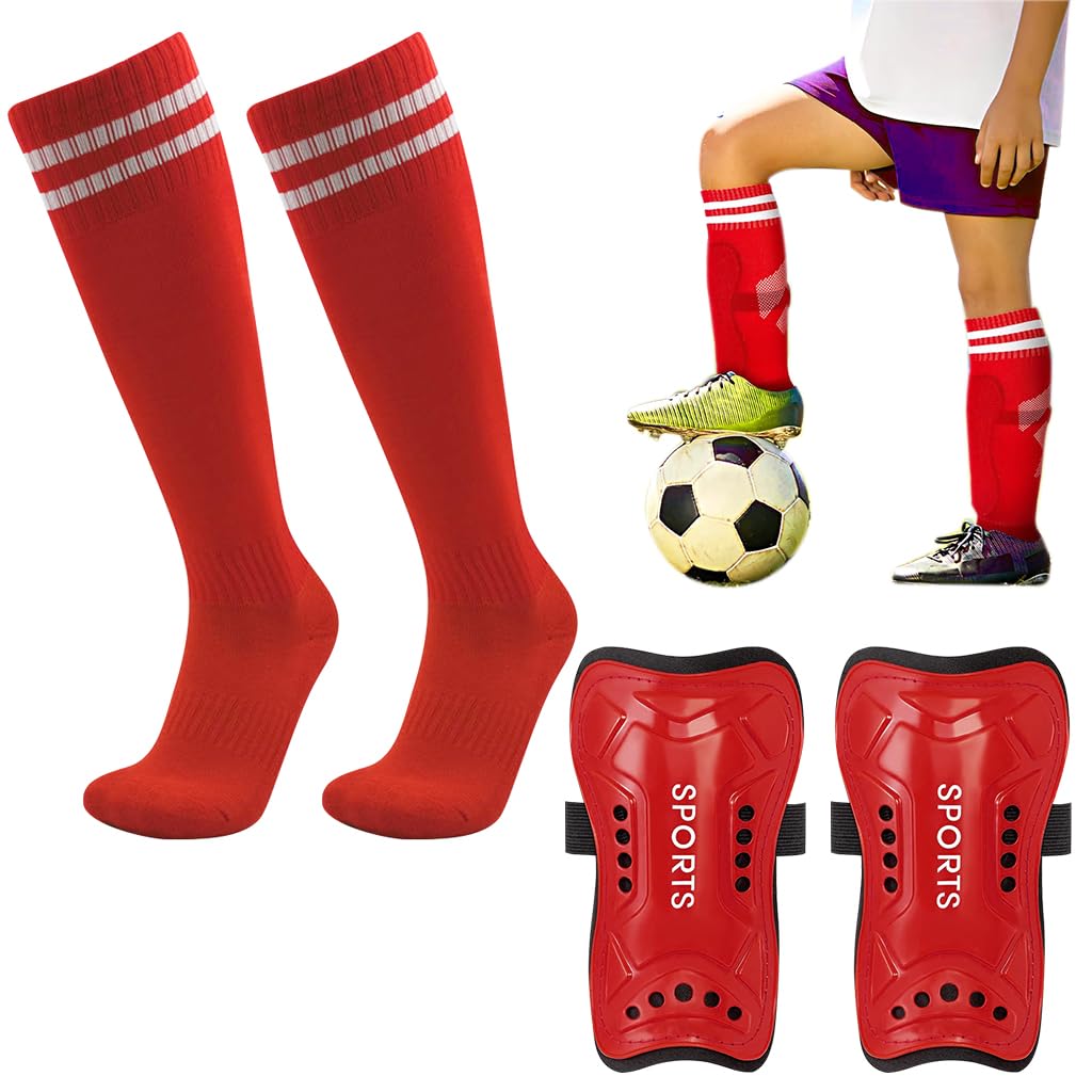 Proberos® Sport Compression Sock Shin Guards Set Red