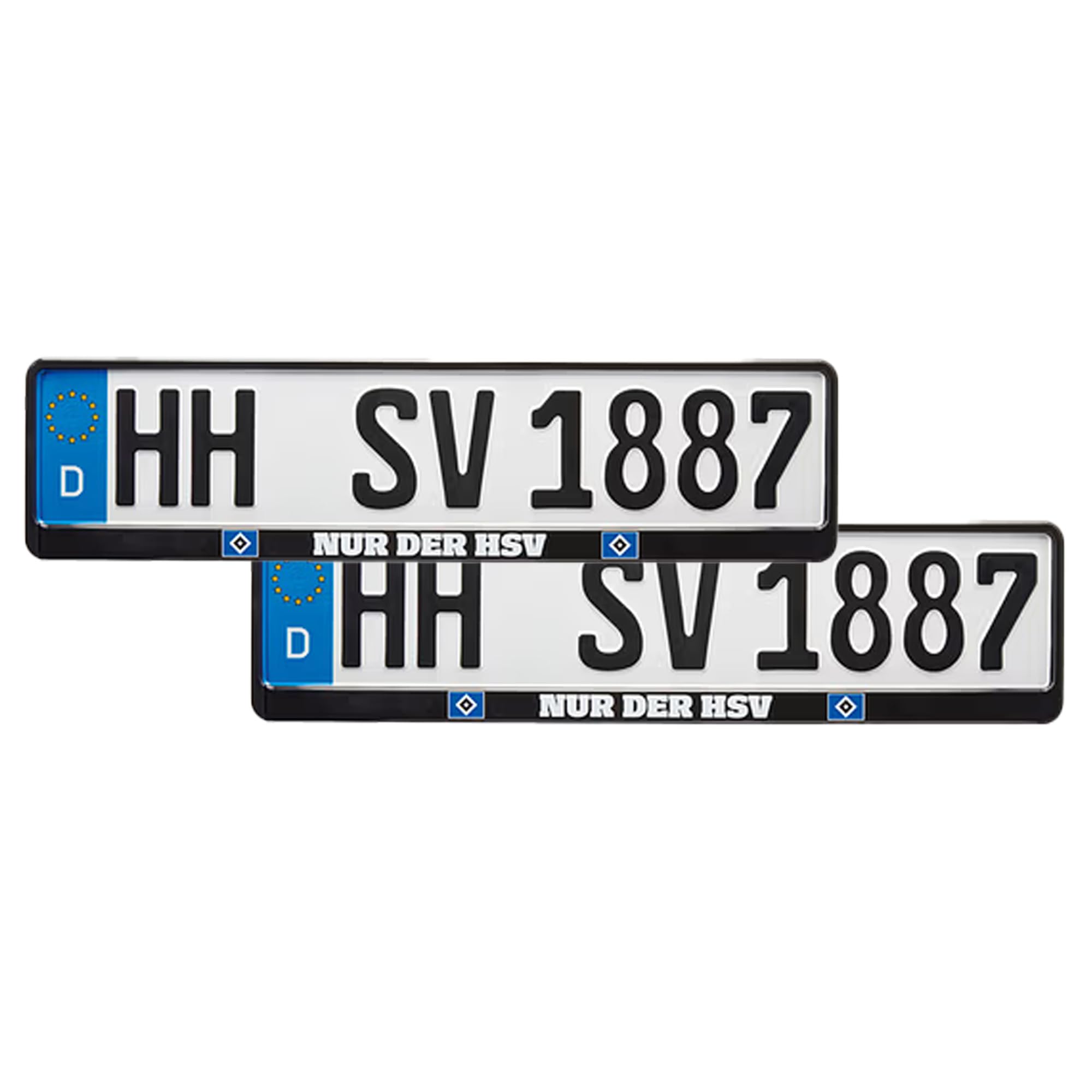 Hamburger SV HSV Nummernschildhalter 2er Set NUR DER HSV Kennzeichenhalter für alle Automarken HSV Fanartikel + FanEmotion Flaschenöffner