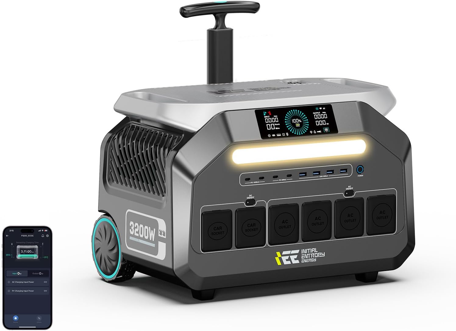 IEE 3200W (6400w Peak) Portable Power Station P3200, 2048Wh Solar Generator LiFePO4 Battery, 1.2h Fast Charge, 14 Output Ports, EPS, APP Control, for Home Backup, Camping & RVs, Off-Grid, Emergencies