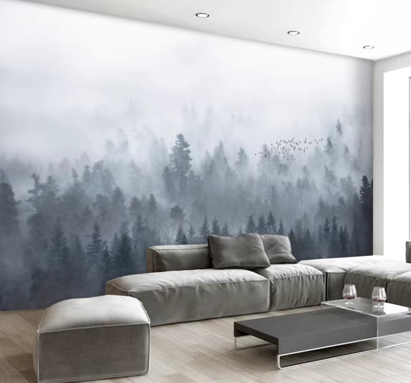 Beautiful Fresh Misty Forest Landscape 3D Wallpaper Easy Install Feature Office Living Room Sofa Bedroom TV Background Wall Decoration-350cm×256cm
