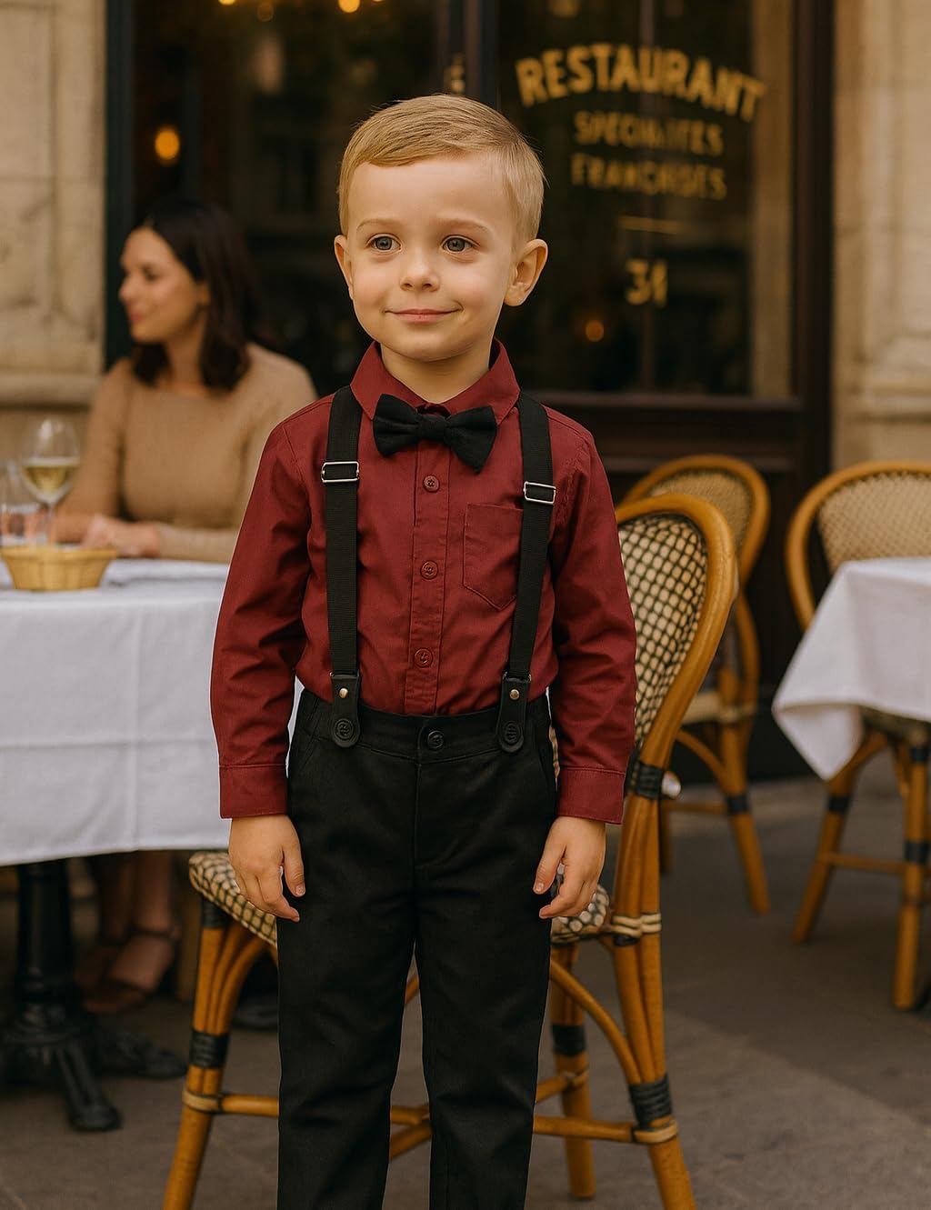 A&J DESIGN Toddler Boy Suit Formal Outfit Baby Dress Clothes Kids Set 12 Months-6 Years, Shirt & Pants & Bow Tie & Suspender - Image 2