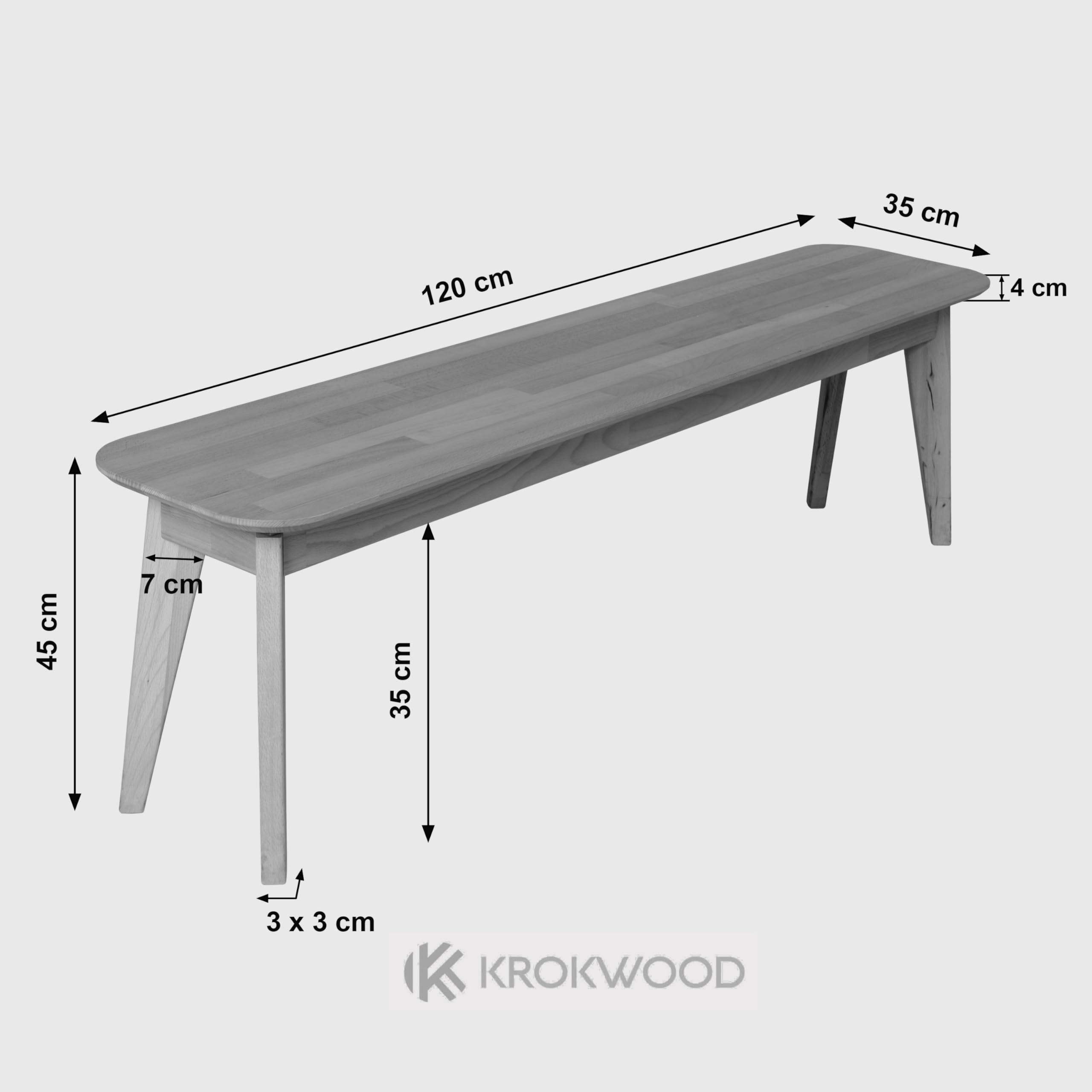 KROKWOOD Banc Paris Bois de Massif (Hêtre, 120 x 35 x 45 cm)
