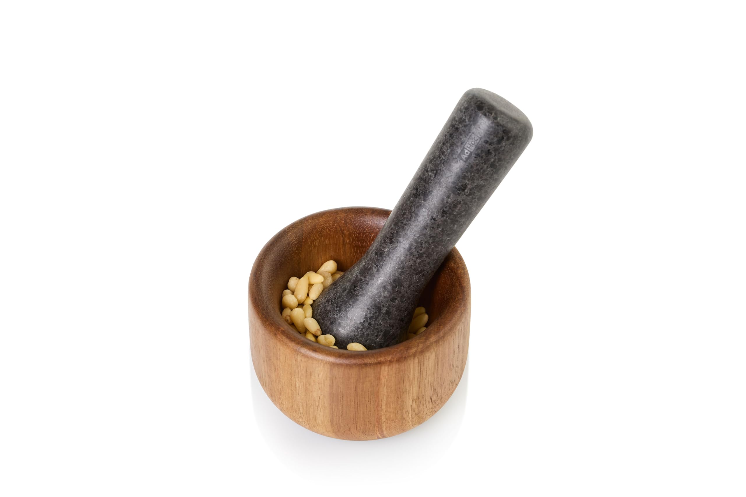 AdHoc Taru Pestle and Mortar Set, 9cm, Acacia Wood/Granite, Herb and Spice Grinder, Anti-Bacterial Surface - Image 2