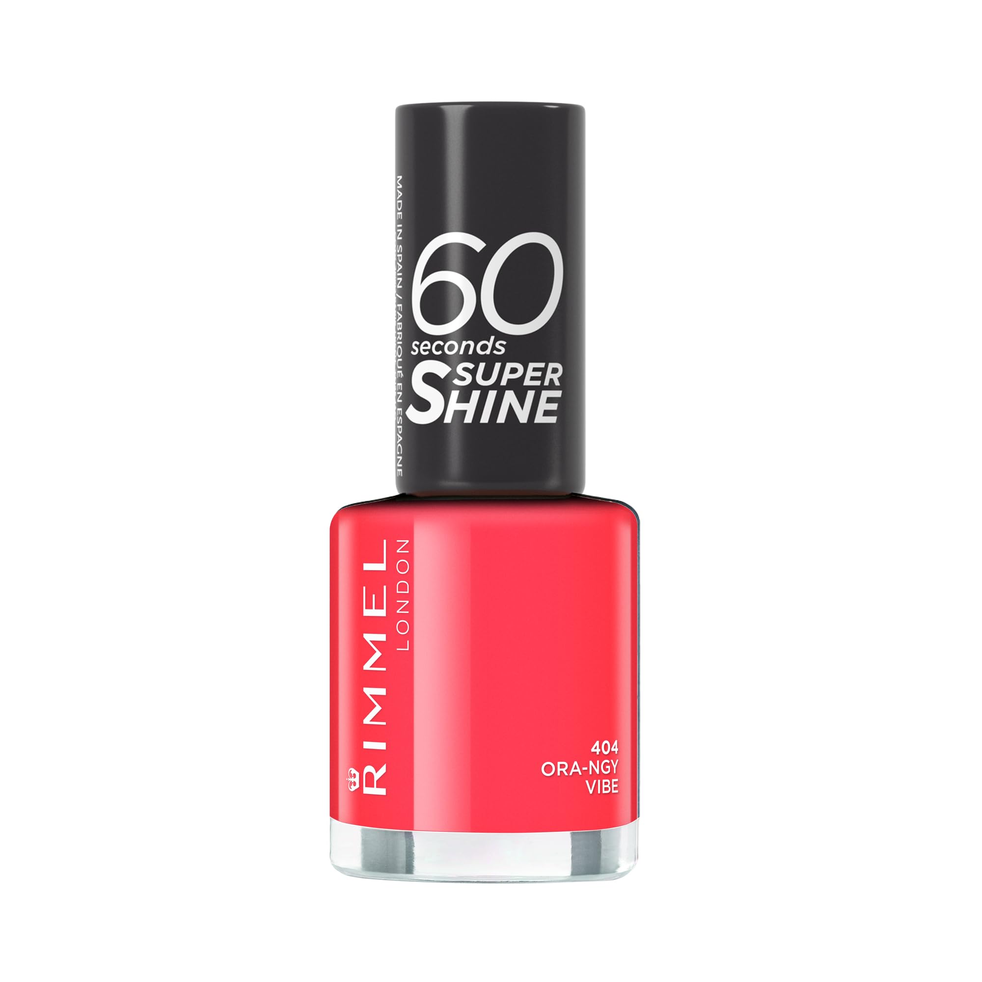 Rimmel 60 Seconds Super Shine Nail Polish, 404 Ora-Ngy Vibe, Quick-Dry Nail Polish, Ultra-Shiny Finish, Easy to Apply, Vibrant Colour, Long-Wearing, Improved Formula, Vegan, 8ml